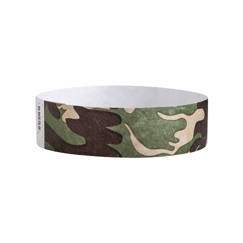 Image of 500 WristCo Green Camo Tyvek Wristbands for Events - Comfortable Tear Resistant Paper Bracelets ID Wrist Bands for Concerts Festivals Admission Party Identification Tours
