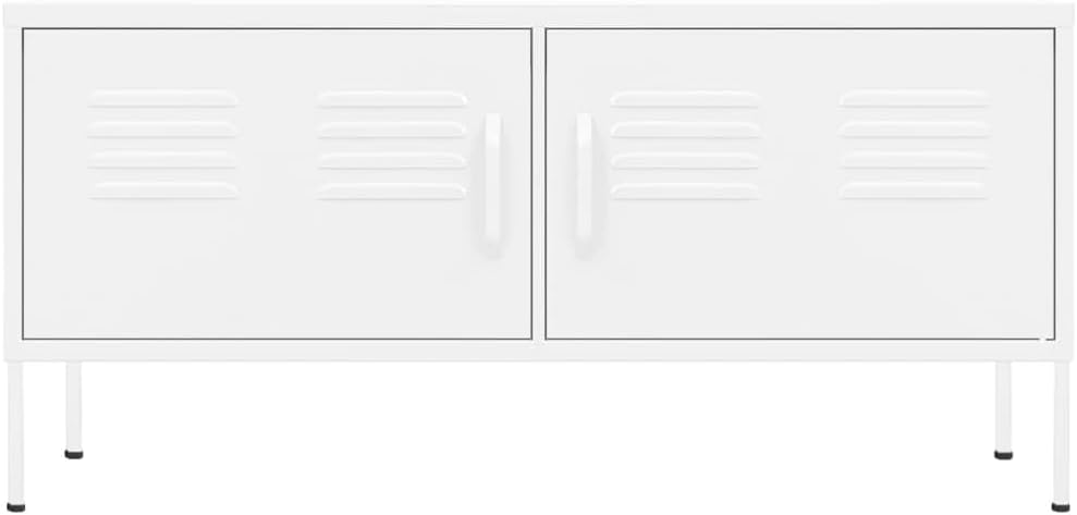 vidaXL - Durable Steel TV Stand/Cabinet with Adjustable Height and in-Built Cable Management, White