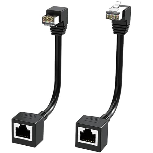 tunghey 2Pack Cat 6 Ethernet Extension Cable 10cm, Multiple Angles, Cat6 RJ45 Network LAN Patch Cord Adapter, FTP Shielded Male to Female Connector, Supports CAT5E/CAT5 (UP Down)