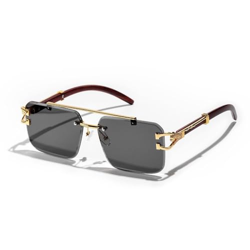 Rimless Pilot Luxury rectangle Sunglasses Diamond Cut Shades Frameless Eye Glasses for Men And women