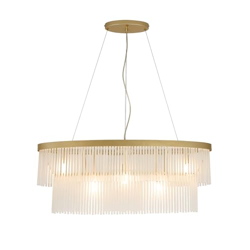 Lexi Light Greer 5 Lights Chandelier Light, Tiered Gold Metal Base, Frosted Glass Rods Shade, E14 Bulb Type, Dia 80cm, Art Design Luxe Ceiling Pendant for Living Room Home Hallway Hotel Lobby
