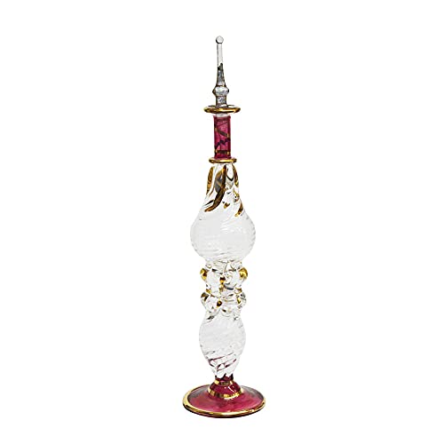 Fioles ou flacons a Parfum en Verre Souffle Fait à la Main en Égypte Spirale huiles dorées et Grenat 22 cm Cover