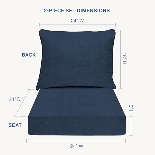 Honeycomb Essentials Outdoor Deep Seating Cushion, 24” x 24”, Hampton Texture Navy Patio Chair Cushion