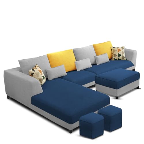 Image of Galib LHS 8 Seater L Shape Sofa Set for Living Room (Blue Grey Fabric) Premium Fabric Sofa