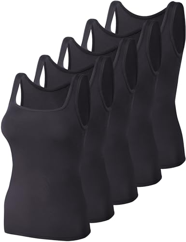 BQTQ 5 Pezzi Canotta Donna Tank Top Canottiera con Collo Quadrato Canotta Senza Maniche Canotta Estiva Sportiva, Nero, XXL