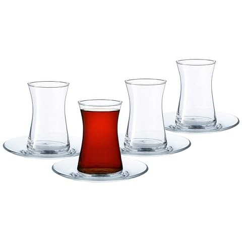 Biandeco Turkish Tea Cups and Saucers 8 pieces, Traditional Turkish Tea Glasses, Authentic Tea Set Perfect for Arabic, Persian Morrocan Tea Party (Set of 4), 5.75 oz Cover