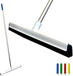Colour Coded 46cm Floor Squeegee Mop with 120cm Aluminium Handle | Quick Drying Wet Room Floor Squeegee Heavy Duty | Double Foam Squeegee Blade Floor Wiper for Bathroom, Kitchen, and Shower (Red)