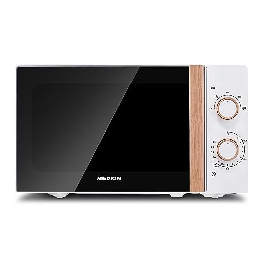 MEDION Micro-ondes (aspect bois, 20 litres, 700 watts, porte miroir, 5 niveaux de puissance, fonction décongélation, minuterie, MD10596) blanc