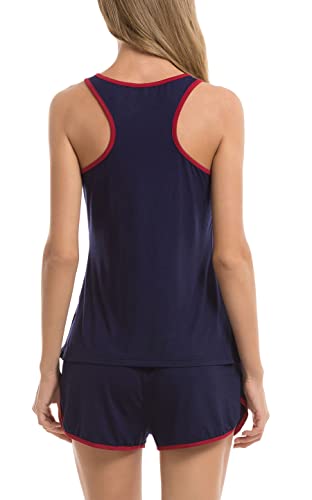Vlazom Women's Pajama Short Set Soft Cami 2 Pieces Pj's Sets Tank Top And Shorts Sleepwear Set With Pockets, Style A-Navy,Xl #TOP2