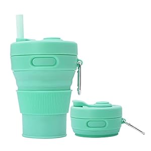 UNNESTAR Siliconen koffiemok inklapbare bekers voor kamperen vouwen reizen met rietje herbruikbare draagbare drinkbekers buiten wandelen 450 ml (groen-450 ml, 1)