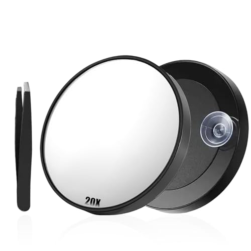 Eroionet Specchio ingranditore con ventose e pinzette, specchio cosmetico con forte ingrandimento per un trucco preciso e per la depilazione delle sopracciglia (20bei)