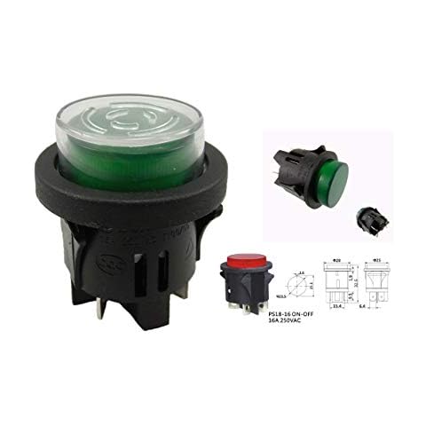 Pressure Switch with Waterproof Cover Installation Diameter 25 mm 250 V 16 A Green Illuminated Flat Connector 6.3 mm Cover