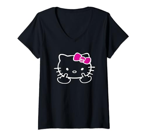 Damen Katze Mittelfinger Kitty Mean Naughty Bow Nasty Funny T-Shirt mit V-Ausschnitt