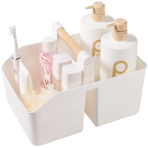 rejomiik Portable Shower Caddy Basket with Bamboo Handle, Plastic Cleaning Caddy Bathroom Organizer...
