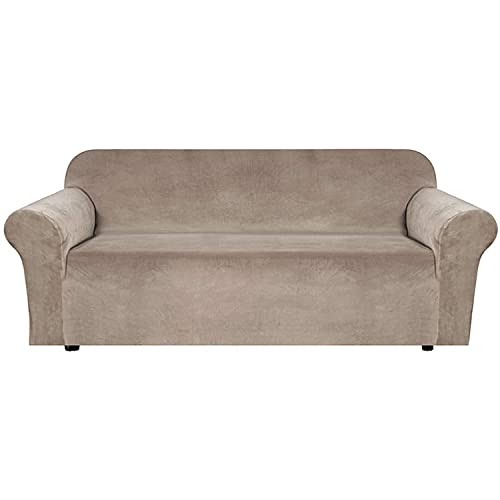 Enova Floral Sofa Slipcover Couch Covers, Ultra Soft Thick Stretch Velvet Fabric Sofa Slipcover 3 Seater Couch Covers, Sofa Durable Furniture Protector For Living Room (Taupe) #TOP8