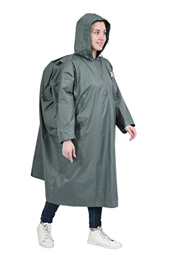 Image of ROCKSPORT Hooded Waterproof Rain Poncho for Men, Women & Adult II PU Coating 2000MM - Grey