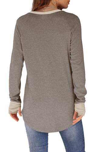 Image of XIEERDUO Womens Tunic Tops to Wear with Leggings Long Sleeve Thumb Hole Shirts Crew Neck Curved Hem