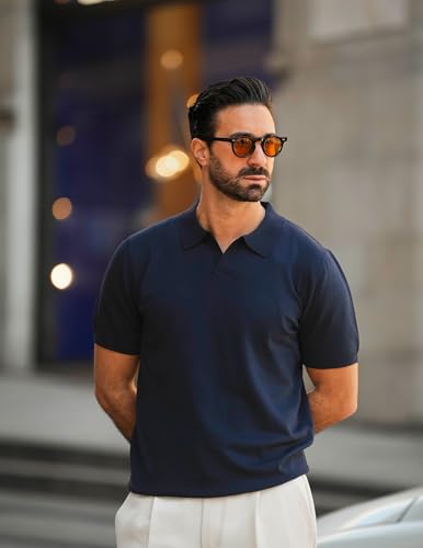 Image of COOFANDY Men's V Neck Short Sleeve Stretch Knit Polo Shirt