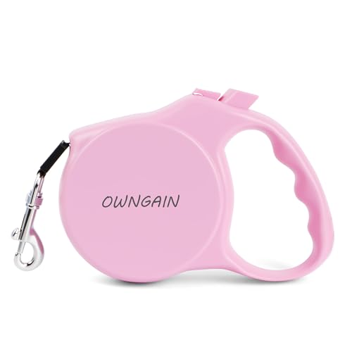 Pink Retractable Dog Leash Strong Nylon Tape-One-Handed One Button Lock for Puppy Cat Pet Walking and Training 16ft Dog Walking Leash with 360Tangle-Free Design Anti-Slip Handle (Pink -Small)