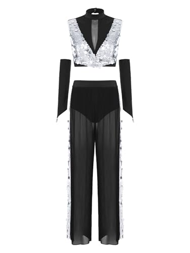 Tenue de deux ensemble paillettes confortable et extensible pour danseuse - 5