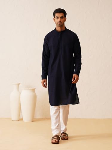 Image of SOJANYA (Since 1958 Men's Cotton Embroidered Thread Work Kurta With white churidar Pyjama