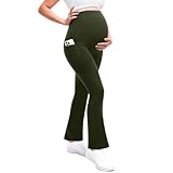 Leafigure Maternity Flare Leggings with Pockets Over The Belly Yoga Pants for Workout Soft Pregnancy Activewear ArmyGreen M