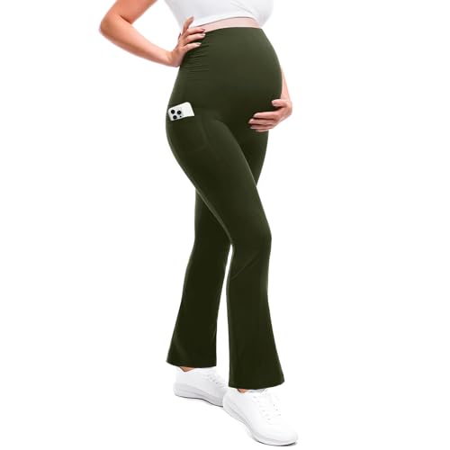 Leafigure Maternity Flare Leggings with Pockets Over...