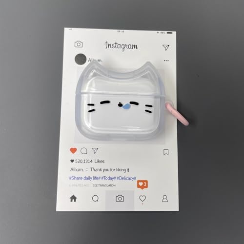 Image of Transparent Clear Earphone Case for AirPods Pro, Cute Lovely Cat Face Soft TPU Silicone Case, Kitty AirPods Pro 2 Cover Protective Skin Shockproof Protector for iPod Earbuds -Sleeping Cat