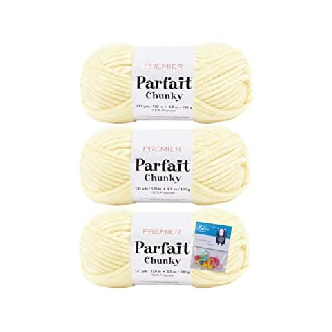 Premier Yarns Parfait Chunky Chenille Yarn 3.5 Oz 6 Super Bulky Weight 3 Pack Bundle with Bella's Crafts Stitch Markers (Yellow) Cover