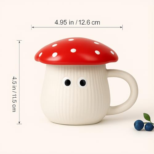 Image of The Deluxe Creations Ceramic Coffee Mug with Lid - Set of 2, 200ml Each - Cute Mushroom Mug for Coffee & Tea, Microwave & Dishwasher Safe, Gift for Christmas & New Year, Office & Home