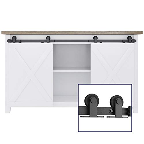 SMARTSTANDARD 5FT Mini Sliding Barn Door Hardware Track Kit -Super Smoothly and Quietly -for Double Opening Cabinet, TV Stand, Closet, Window - Fit 15