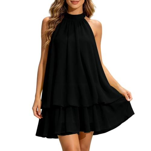 Générique Robe Femme Robe Moulante décontractée avec Dos, nouée et Jupe Bouffante (Black, L)