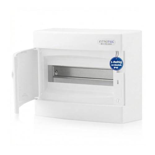 Intratec Sicherungskasten Aufputz 1 reihig – IP40 Verteilerkasten Aufputz Gehäuse für 12 Module mit transparenter Tür für einfache Installation Zuhause & Gewerbe – 236 x 287 x 112 mm