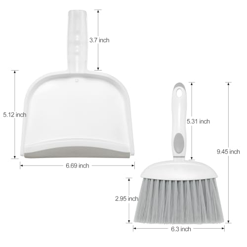 Image of NACENA Small Dust Pan and Brush Set, Mini Broom and Dustpan Set Small Hand Broom and Brush Combo Dust Pan with Teeth for Home Cleaning Drawers Desktop Sofas and Outdoor, White & Gray