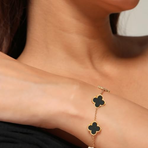 Image of SALVE Clover Anti Tarnish Bracelet for Women Stylish | Stainless Steel Bracelet for Woman | Fashion Jewellery for Women Aesthetic Accessories for Girls Chain Bracelet Gold