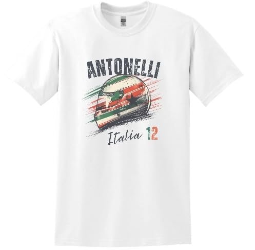 Kimi Antonelli Helmet Shirt, Italian Prodigy Fan Gift, Future Racing Star Graphic (White, S)