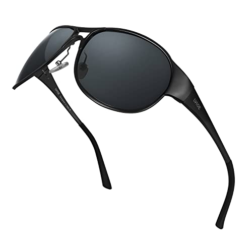 LVIOE Gafas de Sol Hombre Polarizadas Clásico Al-Mg Aleación UVA & UVB Protección de Conducción Pesca (Negro/Gris) Cover