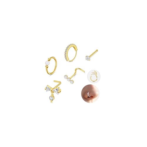 MODRSA en Acier Nez-Stud Nez-Piercing Nez-Anneau : 5 PCS 20G(0,8 mm) Acier Inoxydable Or Argent Nez Piercing Bijoux avec zircone cubique