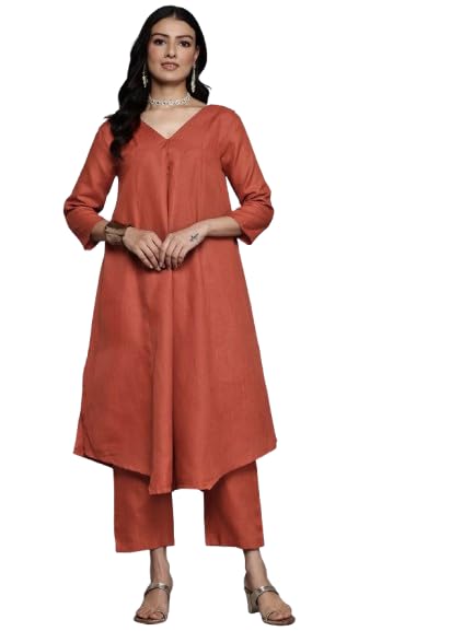 Varanga Women Orange Solid A-Line Kurta With Tonal Bottom  Comfortable And Stylish Ethnic Wear For Women