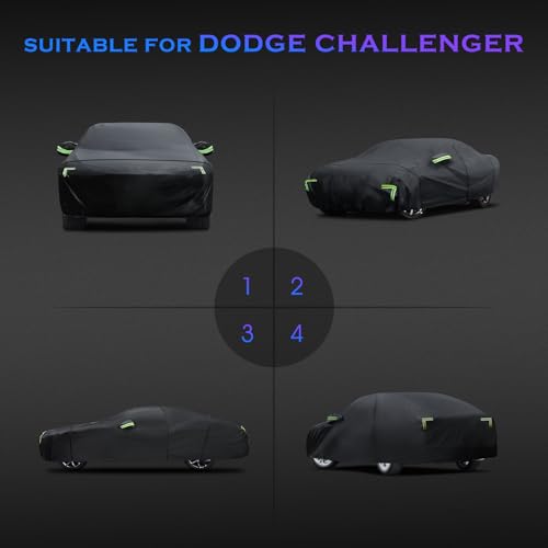 Image of Car Cover Custom Fit for Dodge Challenger 2008-2023,6 Layers Truck Cover Waterproof All Weather for Automobiles,Outdoor Full Exterior Cover,Rain, Sun, Wind Protection,Black