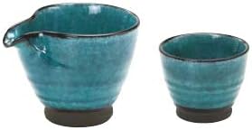 Tokyo Matcha Selection - Iced Sake Server Set - 2 Color - 1 Sake Server - 1 guinomi Sake Cup - Mino Ware [Standard Ship by SAL: NO Tracking Number & Insurance] (Turkey Blue)