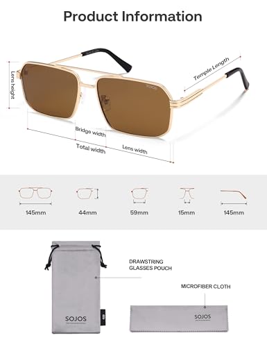 Image of SOJOS Retro Polarized Square Sunglasses for Women Men Vintage Large Double Bridge UV Protection Metal Sun Glasses SJ1246