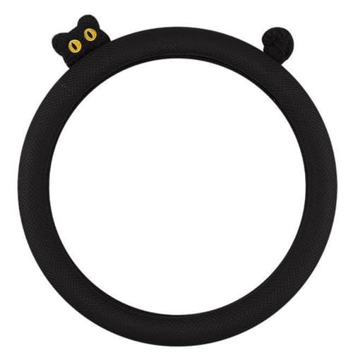 15 Inches Universal Round Car Steering Wheel Cover, Cute Cat Soft Breathable Non-Slip Steering Wheel Protector Wrap for Women (Black)