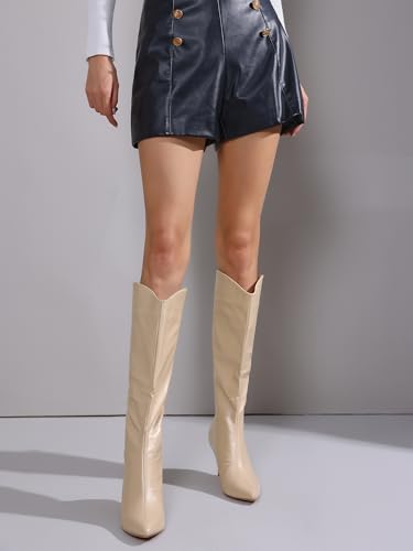 Allegra K Allegra K Women's Pointed Toe Stiletto Heel Beige Knee High Boots 10 M US