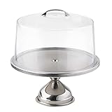 Tablecraft Cake Stand with Dome, Clear Acrylic Shatterproof Lid Cover with Stainless Steel Display Pedestal, Domed to Fit 12 Inches in Diameter Cakes, Pies and Pastry, Commercial Restaurant Use