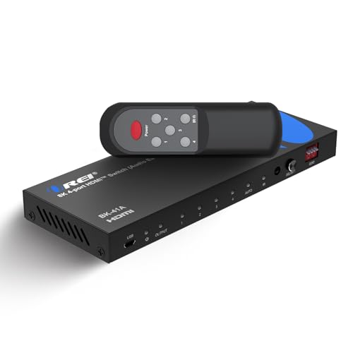 Image of OREI 8K 4-Port HDMI Switch, Audio Extractor, 4-In 1-Out, 8K@60Hz, CEC, HDR