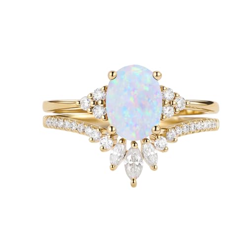 1.5 CT 925 Sterling Silver /10K/14K/18K Gold Opal Engagement Ring for Women Opal with Cubic Zirconia Ring Bridal Set Promise Birthday Jewelry Gift for Her