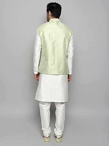 Image of Uri and MacKenzie Men's Silk Blend Kurta Churidar Pyjama with Stylish Nehru Jacket