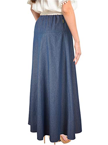 Womens Basic Ultra Soft Lightweight Denim Fit And Flare A-Line Ankle Length Maxi Skirt (Stonewash - Large) #TOP3
