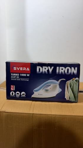 Image of SVERA Iron Turbo 1000W Dry Iron Box | Smooth Glide Non-Stick Soleplate Technology, Precision Temperature Control, Elegant Design & 2-Year Warranty (Blue & White)